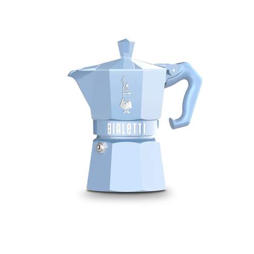 Cafetera Italiana Bialetti Moka Exlusive - Aluminio, 3 Tazas, Azul Claro