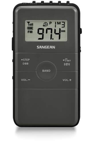 Radio bolsillo Sangean DT-140 Gris/negro - FM/AM, reloj, auriculares, indicador batería, micro USB