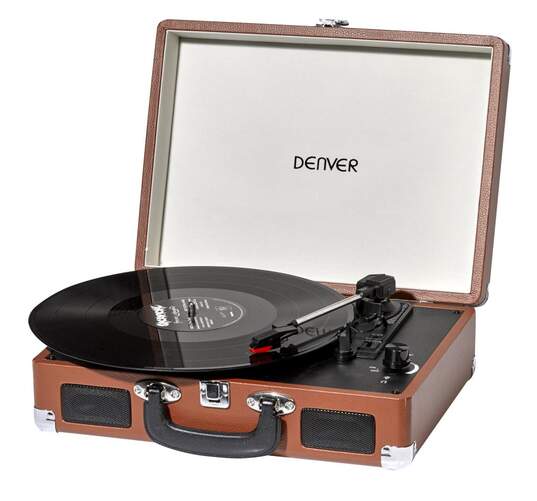 Tocadiscos Denver VPL-120 Marrón - 3 Velocidades, AUX, PC LINK, JACK