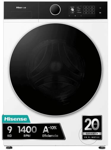 Lavadora Hisense WF5I9043BWFS - 9 kg, 1400 rpm, Clase A-10%, 18 programas, KitchenFit, Wi-Fi