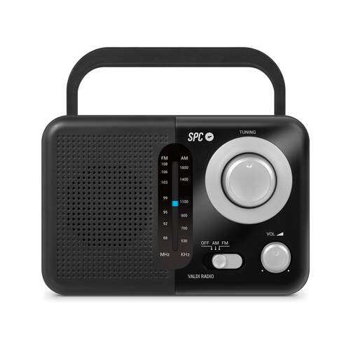 Radio portátil SPC VALDI 4590N - FM y AM, asa de transporte, 0,8 W, jack 3,5 mm, negro
