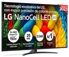 TV LG 65" DLED 65NANO81A6A - 4K Ultra HD, NanoCell Alfa7, Web OS 25, 20 W RMS, HDR10 Pro