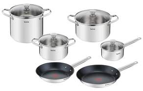 Batería Cocina Tefal Cook Eat - 10 Piezas, Antiadherente, Inox