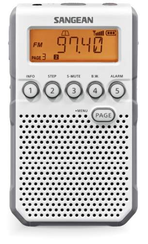 Radio bolsillo Sangean DT-800 blanco - FM/AM, 40 memorias, bateria recargable, pantalla LCD