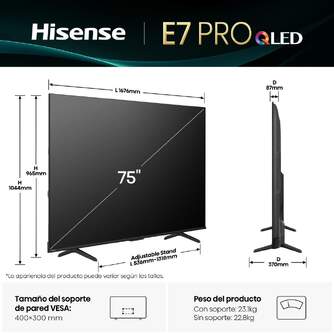 TV HISENSE 75%%%quot; 75E7Q PRO UHD QLED SMART TV 144HZ