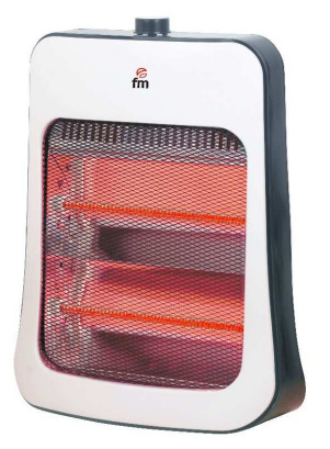 Radiador Halogeno FM FC-750 - 750 W, 2 Potencias, Sistema anti-vuelco, Blanco/Negro