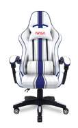 Silla Gaming Nasa Atlantis - Blanca/Azul, espuma alta densidad, brazos reclinables y altura justable