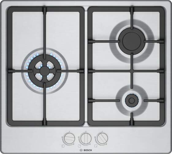 Placa de gas Bosch PGC6B5K90 - 3 fuegos, 60 cm, Gas natural, sistema GasStop