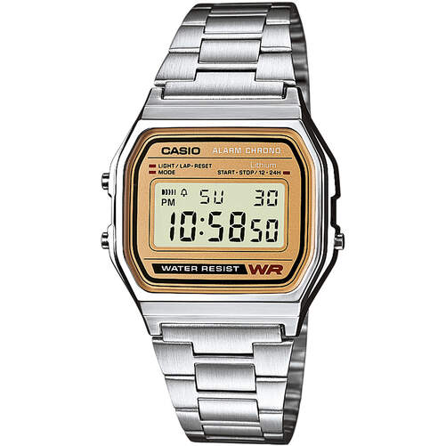 Reloj Casio Vintage Iconic A158WEA-9EF - Esfera digital plateada y dorada, alarma, cronógrafo