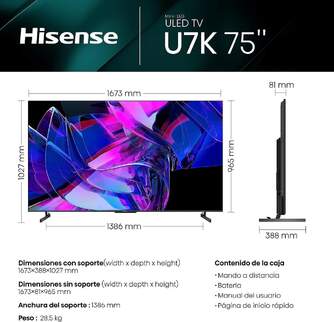 TV HISENSE 75%%%quot; 75U7KQ UHD MINILED ULED QLED 144HZ