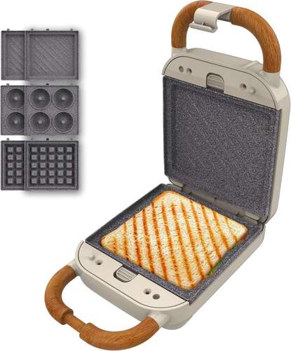Sandwichera Cecotec Rock&#39;nToast Retro One 1309 - 700 W, 3 Placas, 1 Sándwich, Beige