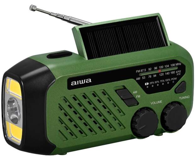 Radio de emergencia Aiwa R-99EM - Carga Solar, altavoz 1 W RMS, linterna LED, 2000 mAh