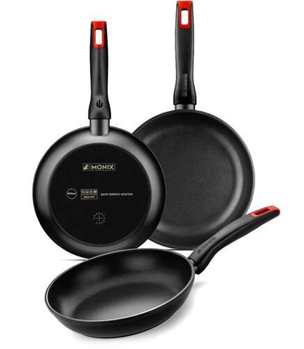Lote de Sartenes Monix Pro Hermanos Torres - 18-22-26 cm, Negro y naranja, apto lavavajillas