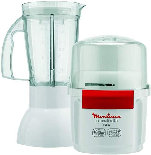 Moulinex Ar6801 Picadora y batidora la moulinette 800 w blender doble cuchilla de acero inoxidable capacidad 200 g 750 ml. sistema 123 frutas blanco rojo vaso ar680 corta mezcla ar680120 0.75 3 800w