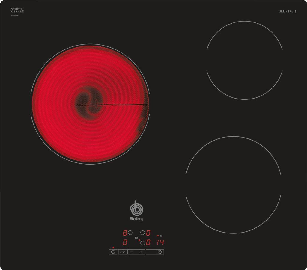 Balay 3eb714er Terminación cristal placa 3 zonas 28 cm biselada color negro 60 encimera de 1 gigante vitroceramica 60cm coccion 17 59.2