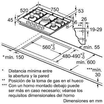 ENCIM. BALAY 3ETX576CB 5F 75CM GAS BUT INT INOX