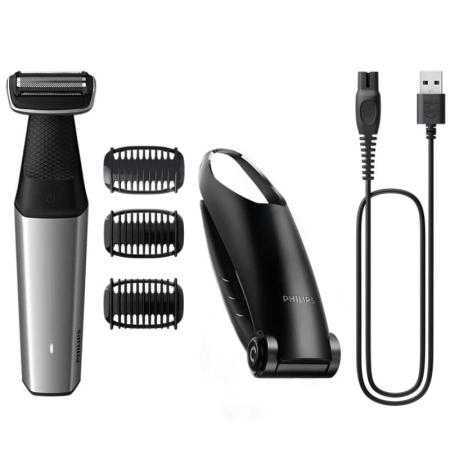 Afeitadora Corporal Philips BG5021/15 - Autonomía 60 Min, 3 Longitudes, Negro, Plata
