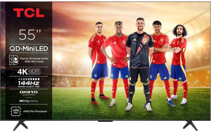TV TCL 55" 55C6K - 4K Ultra HD, MiniLED, Google TV, Dolby Atmos, Sistema Sonido ONKYO, 144 Hz