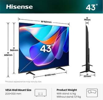 TV HISENSE 43%%%quot; 43A6S UHD SMART TV DOLBYVISION DTSX