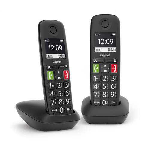 Teléfono Inalámbrico Gigaset E290 Duo - Negro, Pantalla 2", remarcado, indentificador de llamadas