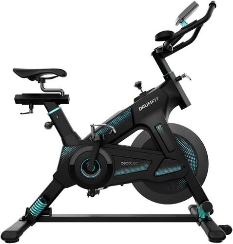 Bicicleta Spinning Cecotec DrumFit 23000 Kosmospro - Asiento Ajustable, Con pantalla, Negro y verde,