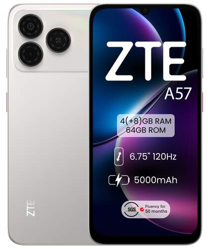 ZTE A57 4/64 Cyber Silver - 6,75", Unisoc T7200, Android 13, 5000 mAh, 50+2 MP