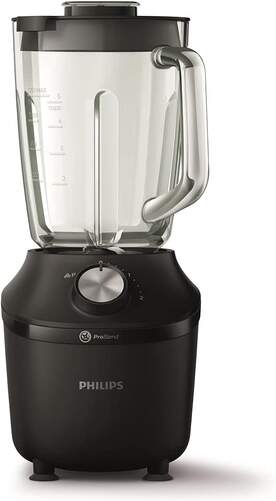 Batidora Vaso Philips HR2291/01 - 600W, Jarra 2 Litros, 2 Velocidades + Turbo, Negra