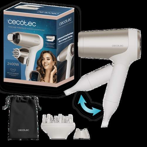Secador Cecotec Heaven Champagne  - 2400W, I&oacute;nico, Mango plegable,  Difusor, Boquilla de precisi&oacute;n