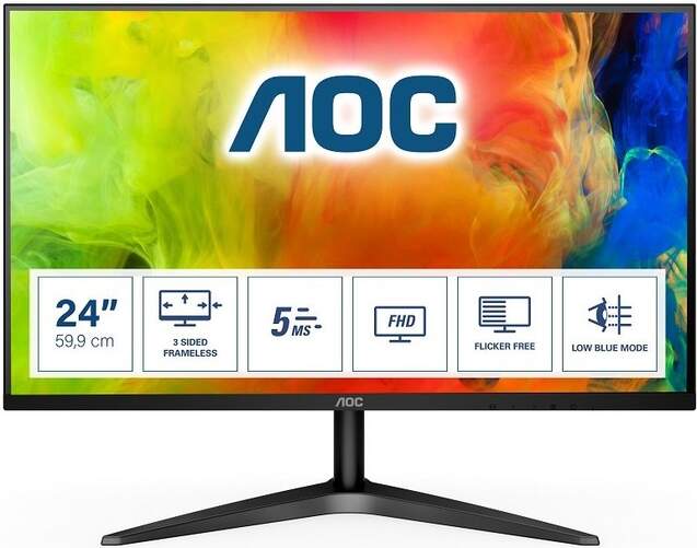 Monitor 23.6" AOC 24B1H - Full HD VA, W-LED, 250nits, 5ms, HDMI, VGA, Jack 3.5mm, Flicker-Free