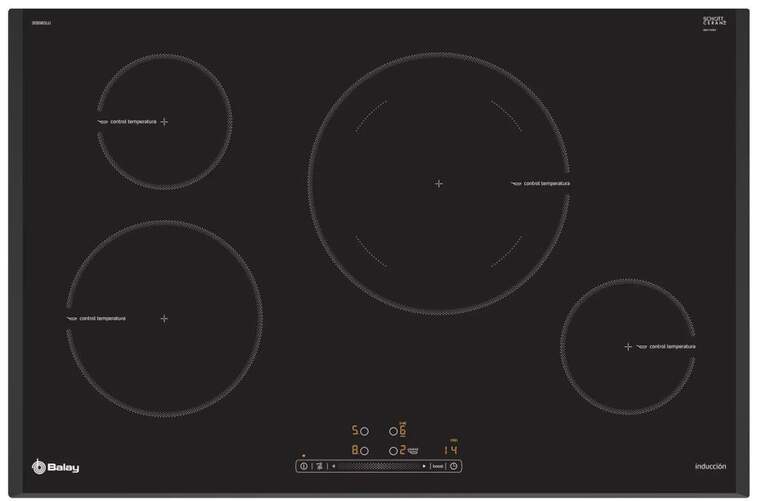 Placa Inducción Balay 3EB985LU - 80cm, 4 Zonas (1 de 28cm), 17 Potencias, Control Aceite, Memoria