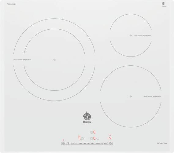 Placa Inducción Balay 3EB965BU - 3 Zonas (1 Gigante 28cm), 17 Niveles, Función Sprint, Blanca