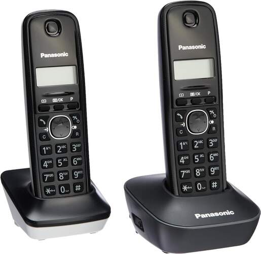 Teléfono Inalámbrico Panasonic KXTG1612SP1 Duo - Negro,15 Horas Conv., 50 Registros, Display LCD