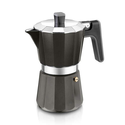 Cafetera Italiana Bra Perfecta Black 6 Tazas - Cuerpo Aluminio, Fondo Difusor Full Induction