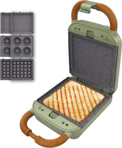 Sandwichera Cecotec Rock&#39;nToast Retro One 1305 - 700 W, 3 Placas, 1 Sándwich, Verde