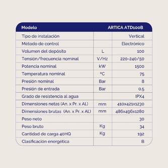 TERMO ARTICA ATD100B DIGITAL 100L CLASEB B
