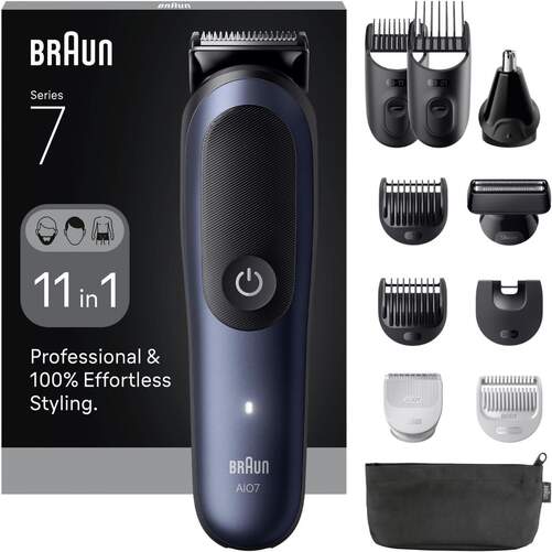 Afeitadora Corporal Braun S7 Essential AIO7540 - Autonomía 120 min, 9 Accesorioa, Azul, Negro