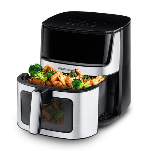 Freidora Aire Ufesa Heron Max - 8 L, 2 Resistencias, Hasta 180º C, Negro, Inox