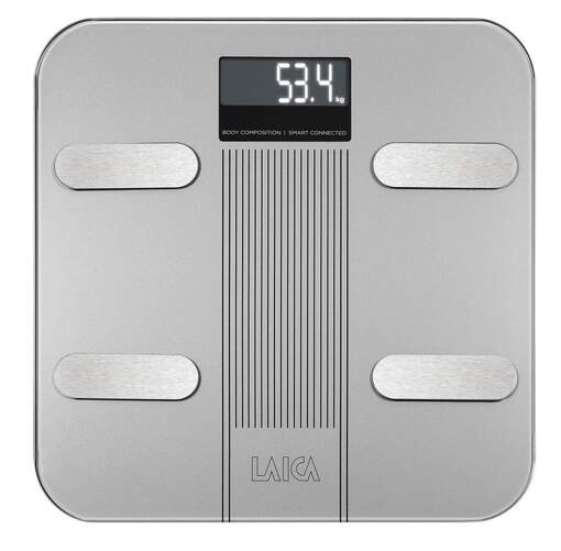 Báscula Laica PS7005 - Diagnóstico por Bluetooth 4.0, Gris e Inox, max 180 kg, 0,1 kg precisión