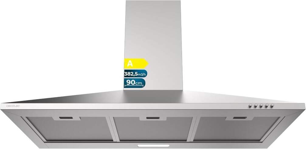 Campana Cecotec Bolero Flux PM904000 - 382,5 m3h, 3 filtros, 90 cm, Clase A, Inox