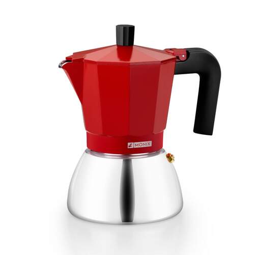 Cafetera Italiana Monix - Inducci&oacute;n, 6 Tazas, Inox, Rojo