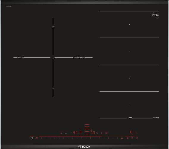 Placa Inducción Bosch PXJ675DC1E - Flexinducción, 3 zonas + Zona 28cm, Inducción flexible, Negro