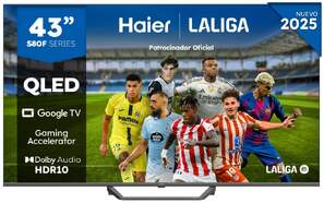 TV Haier 43" QLED H43S80FUX - 4K Ultra HD, Google TV, Peana central, Dolby Audio 20W, HDR10