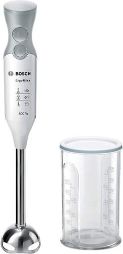 Batidora de mano Bosch MSM66110 - 600W, QuattroBlade, Turbo, SoftTouch, Desmontable, Blanca