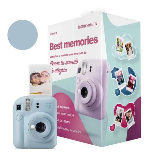 Cámara Fujifilm Instax Mini 12 Azul - Incluye 10 Film + 3 portafotos