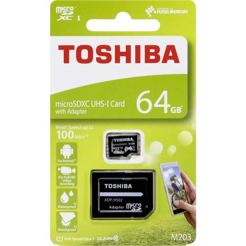 Tarjeta Memoria Toshiba M203 MicroSD 64GB - 100 MB/s, Clase 10 U1 + Adaptador SD
