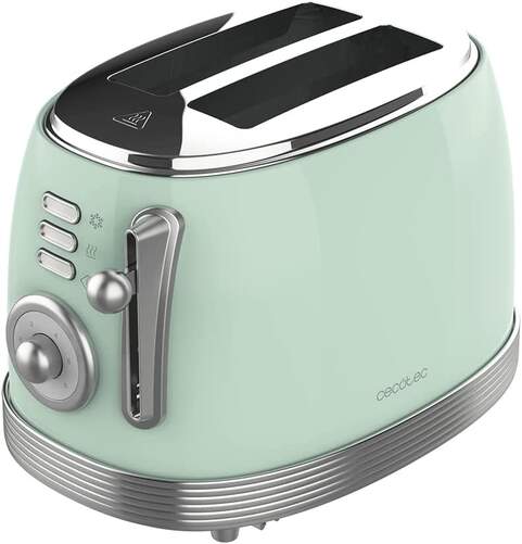 Tostadora Cecotec Toast&Taste 800 Vintage Verde - 850W, 2 Ranuras, 6 Intensidades, 3 Funciones