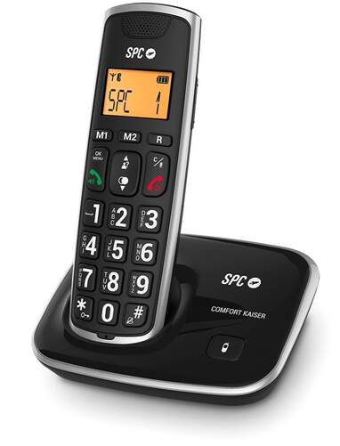 Tel&eacute;fono Inalambrico SPC 7609N Duo - Teclas Grandes, pantalla iluminada con luz &aacute;mbar, negro