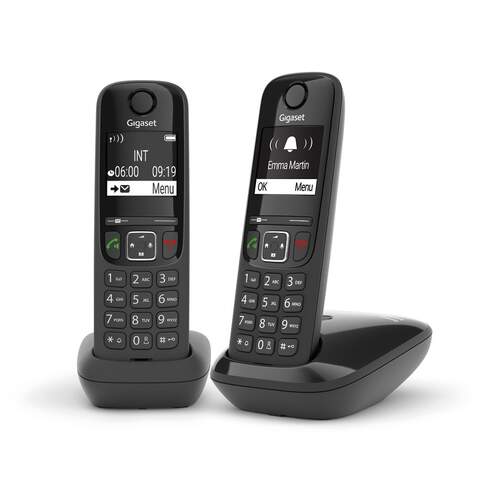 Tel&eacute;fono Inal&aacute;mbrico Gigaset AS690 Negro Duo - 14 h conversaci&oacute;n, pantalla 2", remarcado
