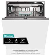 Lavavajillas integrable Hisense HV673A65 - 7 programas, 16 servicios, Clase A, 38 dBA, 3ª bandeja