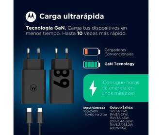 CARGADOR MOTOROLA 1XUSB C DE 68W CABLE USB C 1M
